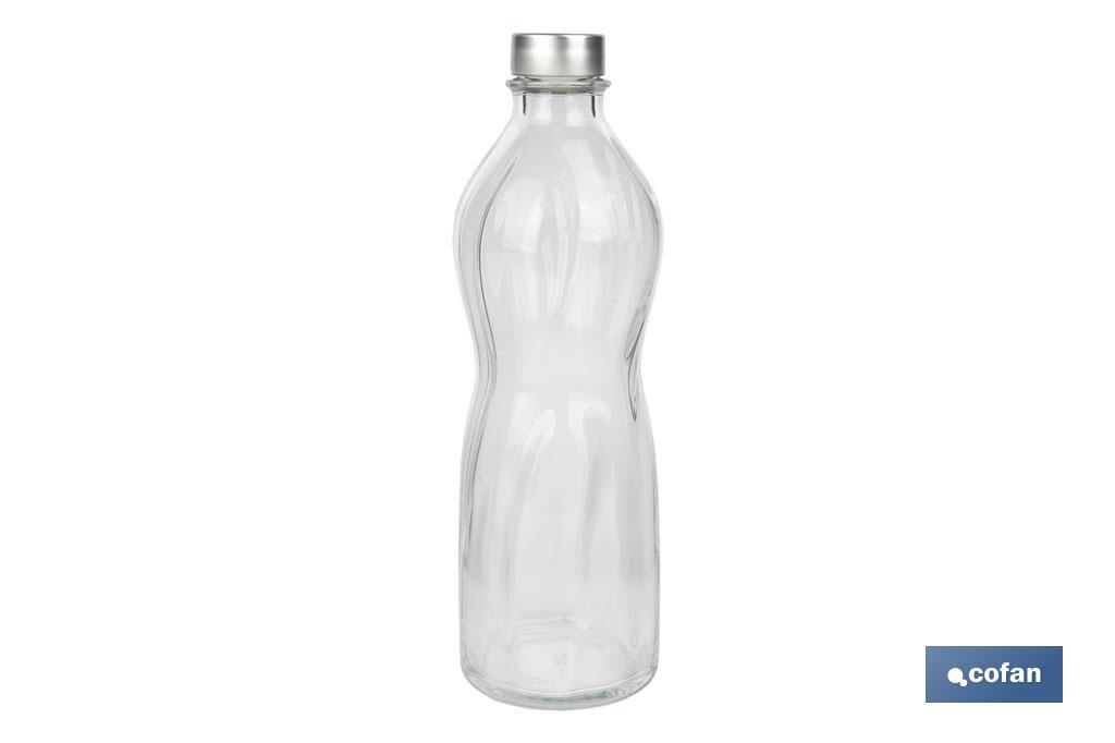 BOTELLA DE VIDRIO TRANSPARENTE CON TAPÓN ACERO INOXIDABLE 1 L